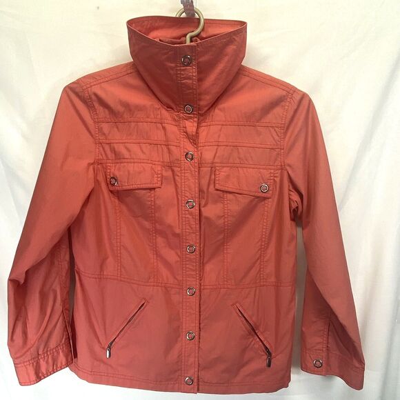 Chico's Womens Jacket Size 2 Weekends Orange Long Sleeve Snap Button Windbreaker - Picture 7 of 10